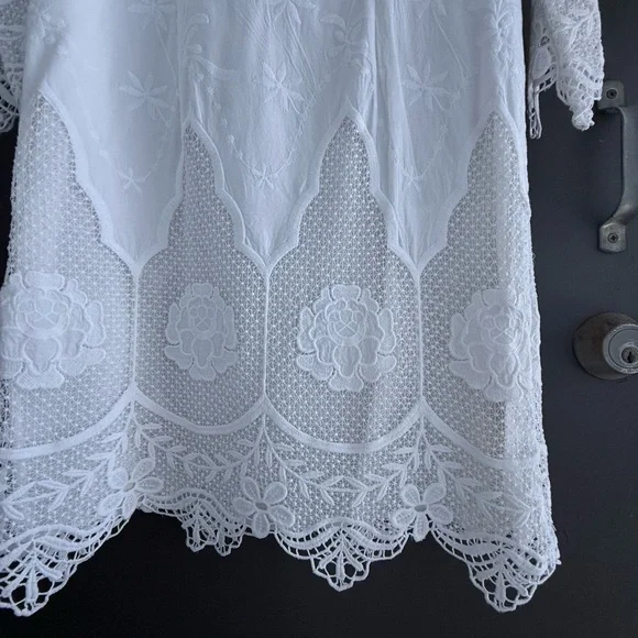Ann Taylor White Lace Dress size Small Boho Tunic Mini Cotton Embroidered - Picture 10 of 16